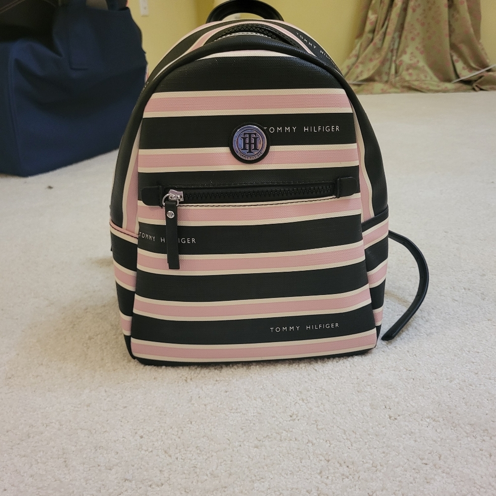 Tommy Hilfiger Pink And Navy Striped Backpack